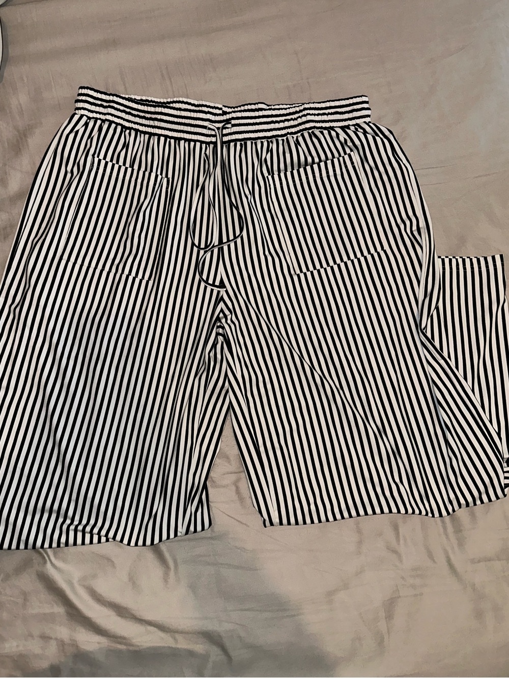 Black and White Vertical Stripe Drawstring Pants